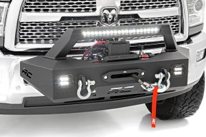 Ram 2500 Winch Mount Kit - Rough Country - EXO System with LED Light bar and LED Cubes - Black - '14-'18